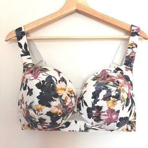 Cacique Floral Lightly Lined Balconette Bra Multi Color 38DD Underwire Adjust.